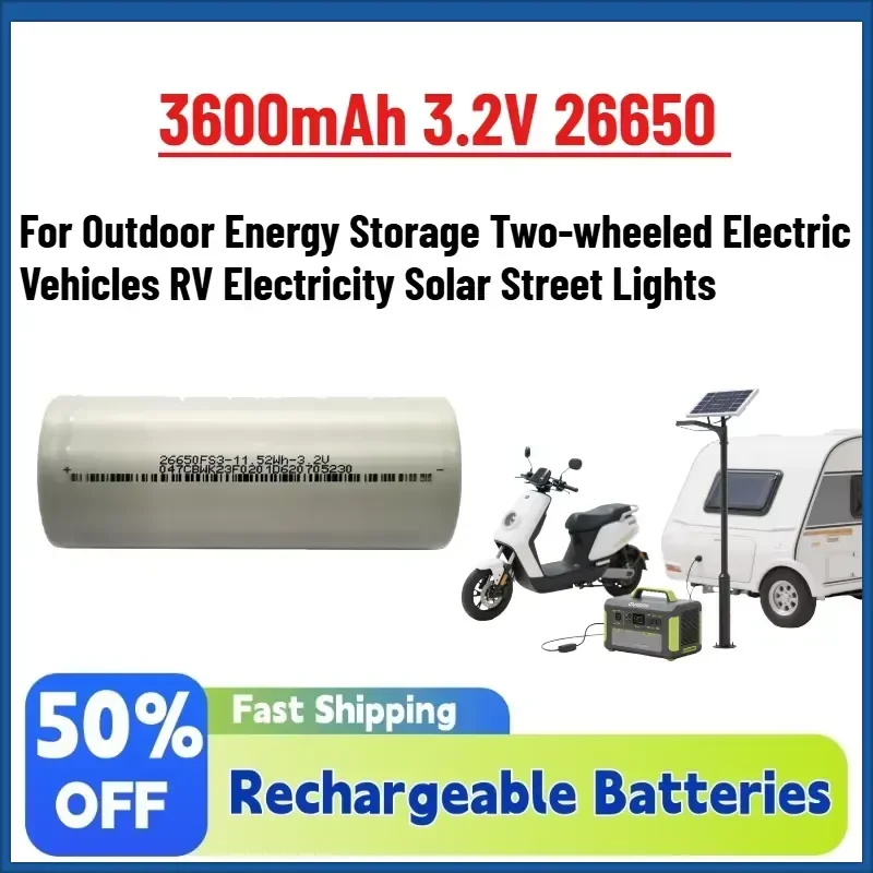 New 5PCS 3600mAh 3.2V 26650 LiFePO4 Battery for Outdoor Energy Storage Electric Vehicles RV Electricity Solar Street Lights
New 5PCS 3600mAh 3.2V 26650 LiFePO4 Battery for Outdoor Energy Storage Electric Vehicles RV Electricity Solar Street Lights