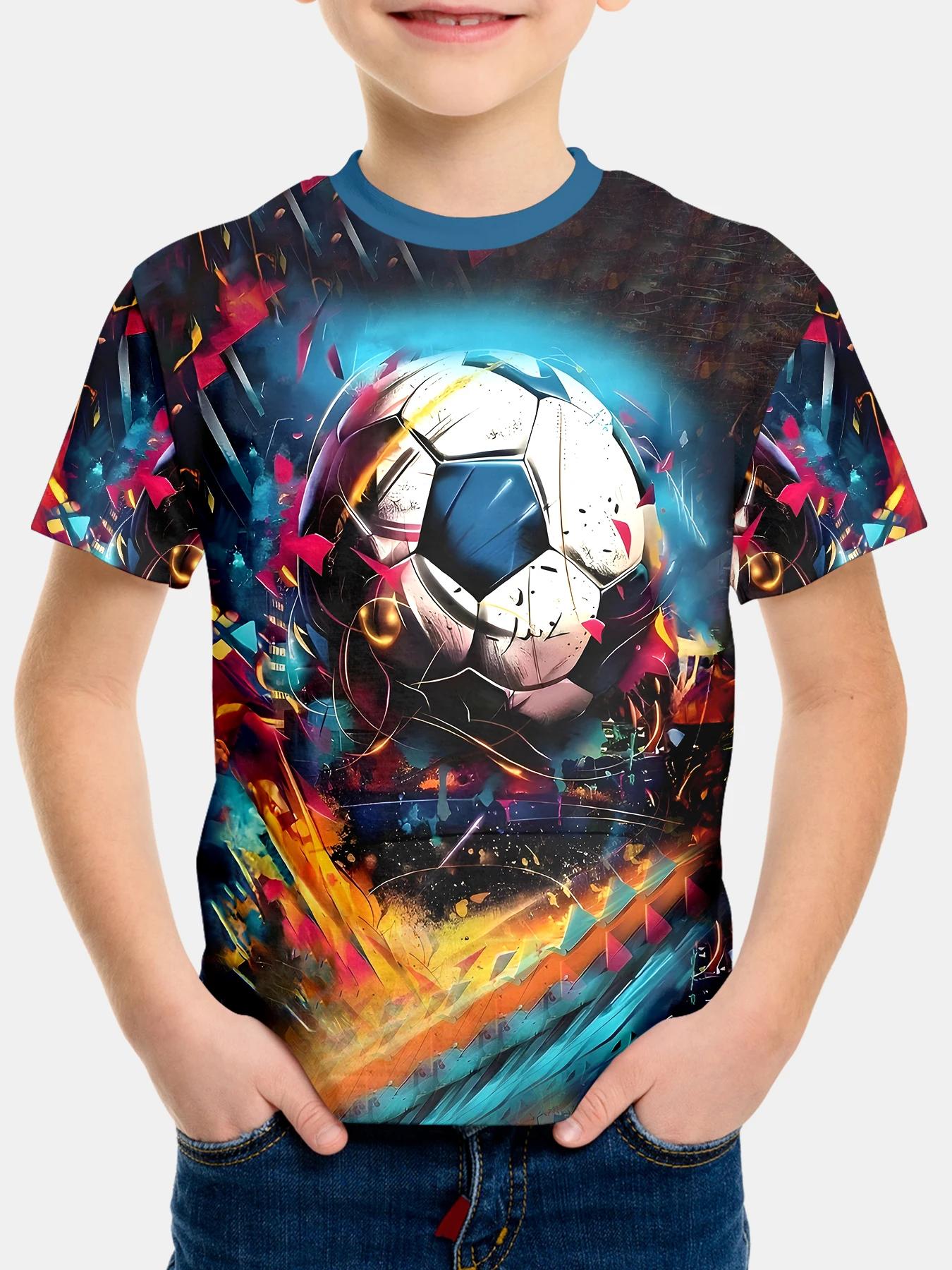 Boys'Colorful football summer round neck short sleeved T-shirt, casual lightweight and comfortable top, 3D printed
Boys'Colorful football summer round neck short sleeved T-shirt, casual lightweight and comfortable top, 3D printed