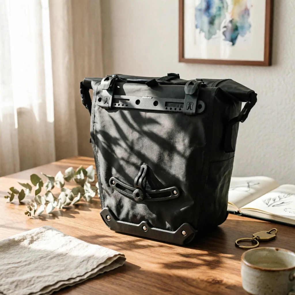 Single Pannier Bag PVC Cycle Pannier Bag Cycling Storage Black Boxy Tapered Shape
Single Pannier Bag PVC Cycle Pannier Bag Cycling Storage Black Boxy Tapered Shape