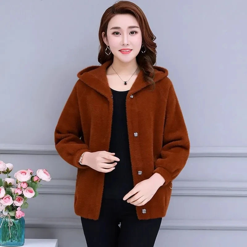 Noble Mother Imitation Mink Fur Sweater Coat Autumn Winter Thicken Hooded Knitted Cardigan Women Short Warm Knit Sweater Jacket
Noble Mother Imitation Mink Fur Sweater Coat Autumn Winter Thicken Hooded Knitted Cardigan Women Short Warm Knit Sweater Jacket