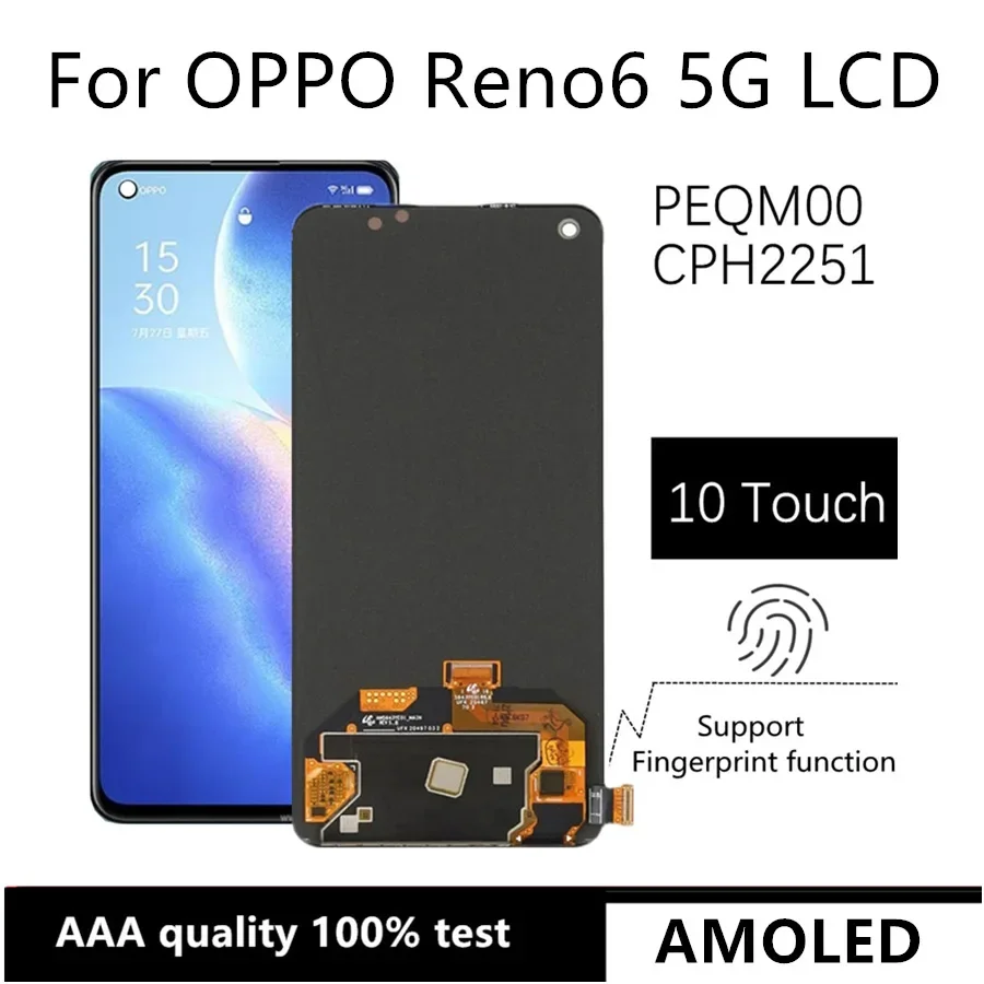 For OPPO Reno 6LCD Display Touch Screen Assembly Replacement, OPPO Reno6 5G, PEQM00, CPH2251, Accessory
For OPPO Reno 6LCD Display Touch Screen Assembly Replacement, OPPO Reno6 5G, PEQM00, CPH2251, Accessory