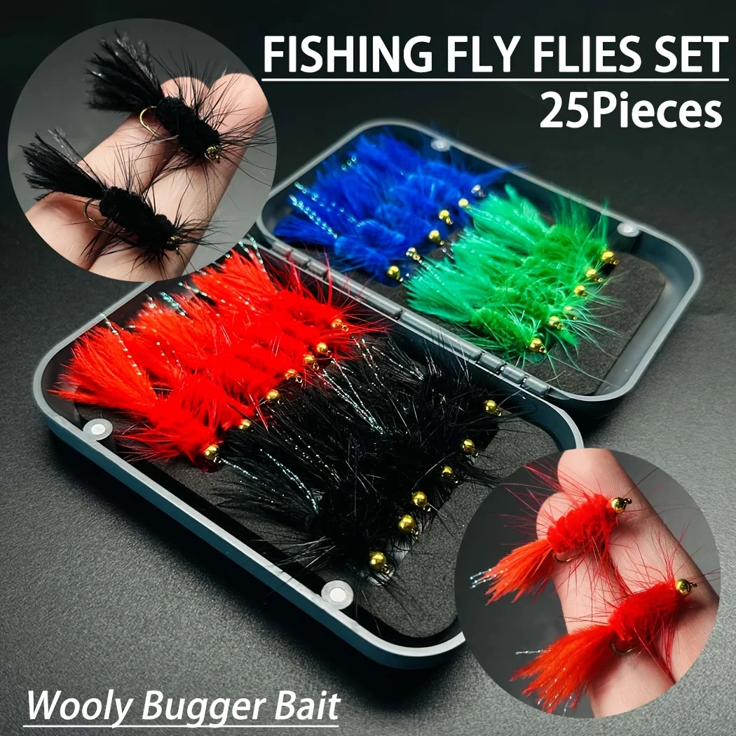25Pcs Woolly Bugger Streamer Fly Fishing Flies Nymph Trout Fly Streamer Trout Fishing Flies with Fly Box-Green, Black, Blue, Red
25Pcs Woolly Bugger Streamer Fly Fishing Flies Nymph Trout Fly Streamer Trout Fishing Flies with Fly Box-Green, Black, Blue, Red