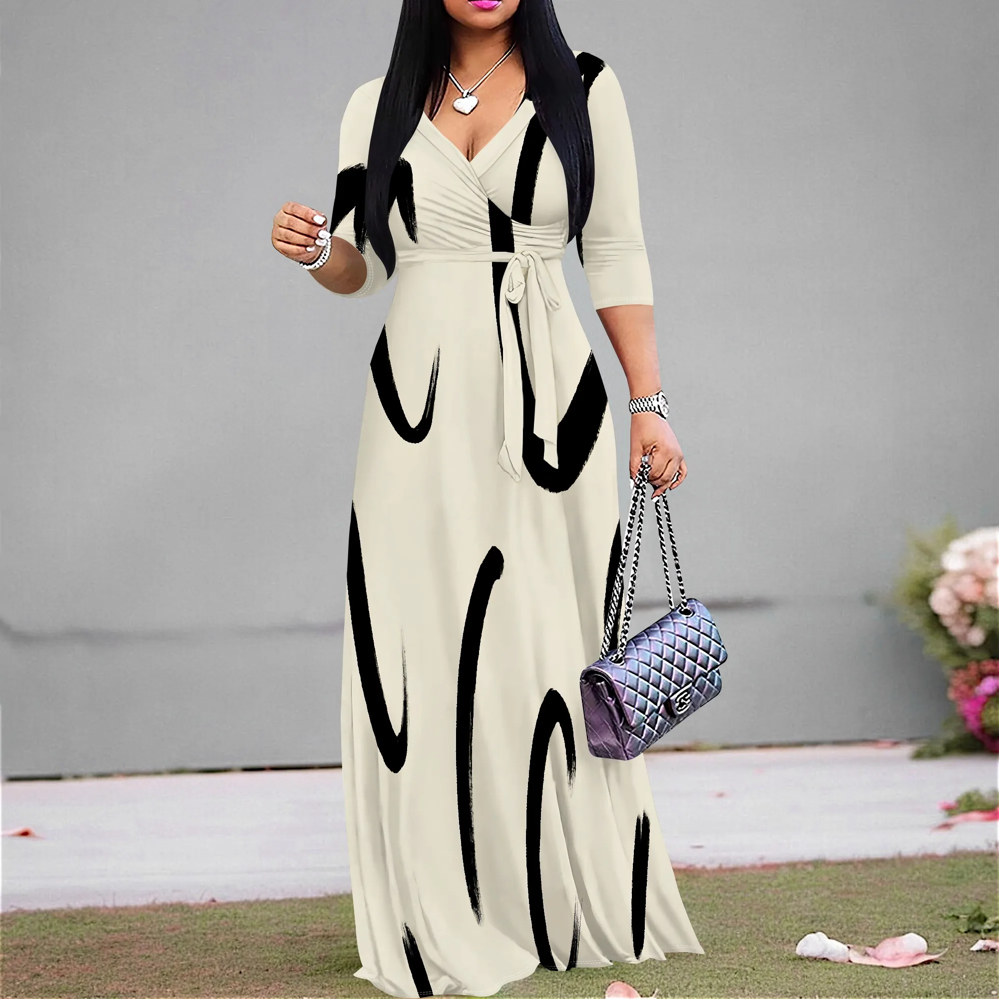 Black Brushstroke Print Maxi Dress S-3XL V-Neck 3/4 Sleeve Wrap Style with Belt for Art Show, Cultural Fest or Dinner Look
Black Brushstroke Print Maxi Dress S-3XL V-Neck 3/4 Sleeve Wrap Style with Belt for Art Show, Cultural Fest or Dinner Look
