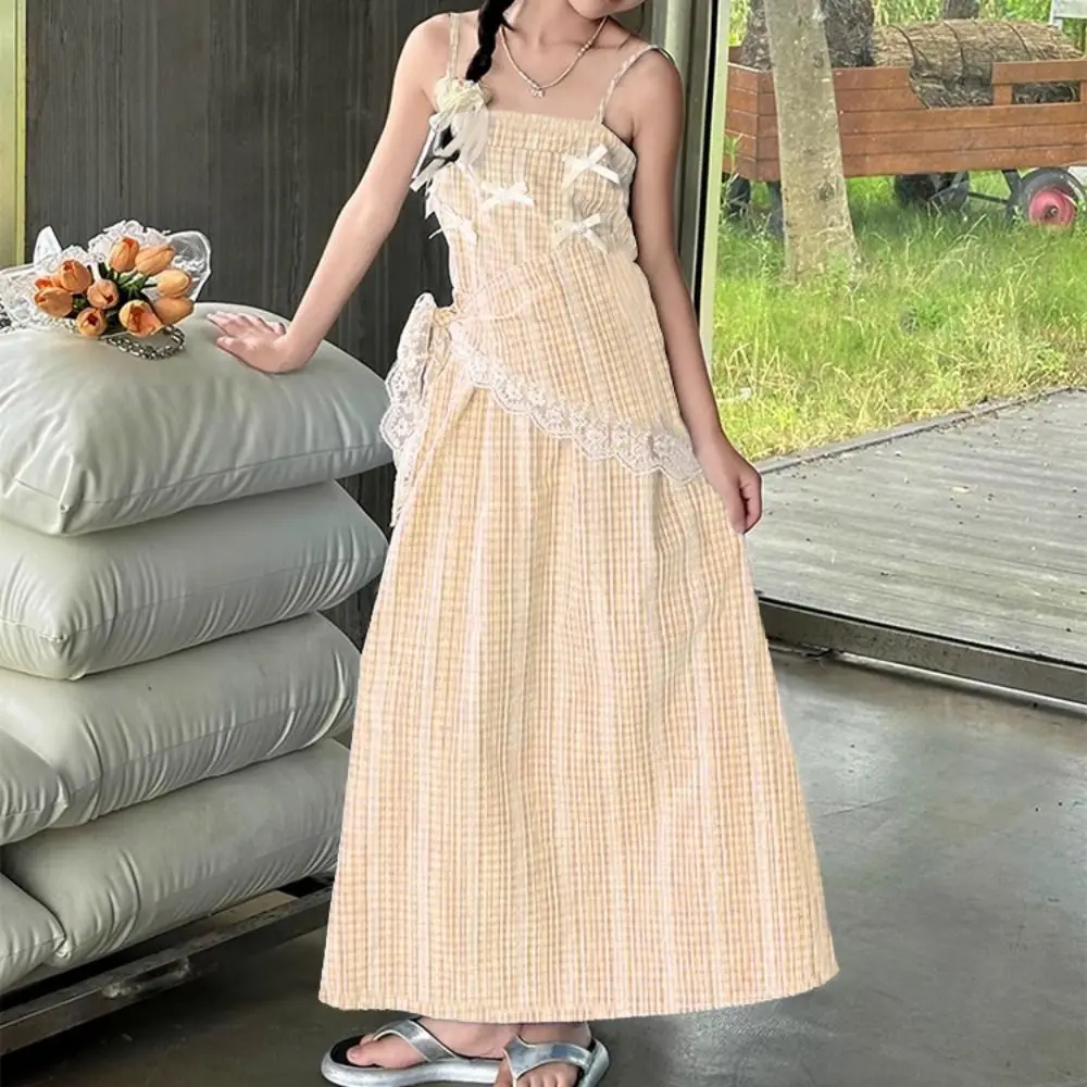 Elegant Loose Girls Princess Grid Dress Party Teenagers Summer Kids Dresses Sweet Beach Vacation Children Sling Dress Summer 
Elegant Loose Girls Princess Grid Dress Party Teenagers Summer Kids Dresses Sweet Beach Vacation Children Sling Dress Summer
