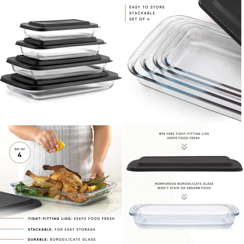 joyful by 8pc glass bakeware set. 4x baking pan dishes and 4x baking dish lids for kitchen storage, deep baking sheet, oven tra
joyful by 8pc glass bakeware set. 4x baking pan dishes and 4x baking dish lids for kitchen storage, deep baking sheet, oven tra