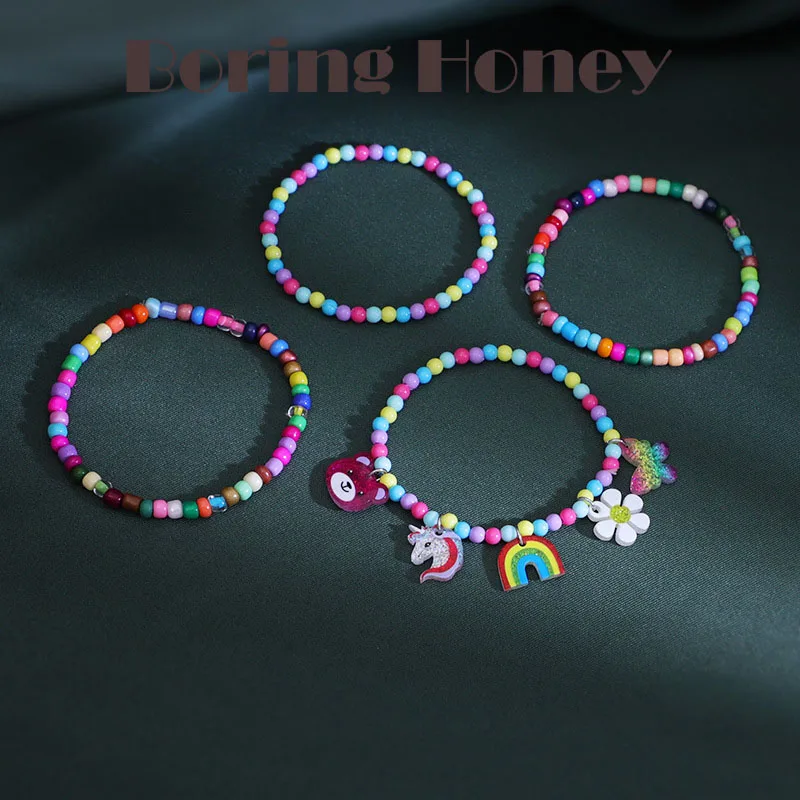 Boring Honey Cute Children's Bracelet Unicorn Rainbow Butterfly Flower Painted Pendant Mixed Color Children's Bracelets Silicone
Boring Honey Cute Children's Bracelet Unicorn Rainbow Butterfly Flower Painted Pendant Mixed Color Children's Bracelets Silicone