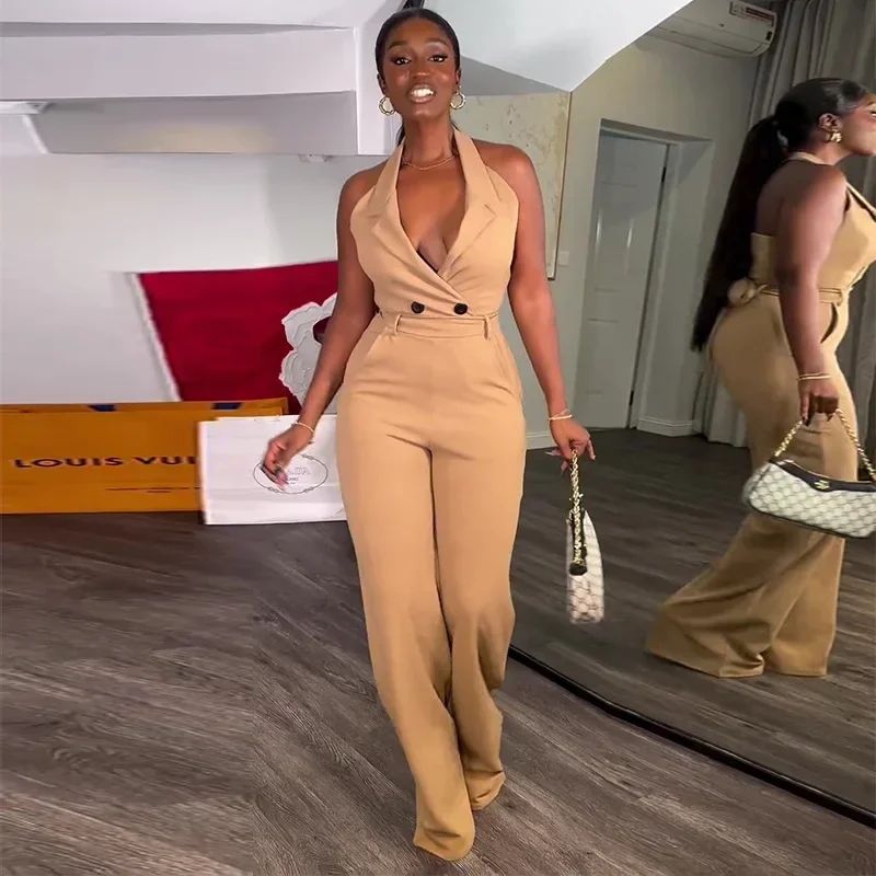 Leosoxs Women 2024 Fashion Double Breasted Halter Neck Backless Wide Leg Blazer Style Party Jumpsuit One Piece Suit Playsuits
Leosoxs Women 2024 Fashion Double Breasted Halter Neck Backless Wide Leg Blazer Style Party Jumpsuit One Piece Suit Playsuits