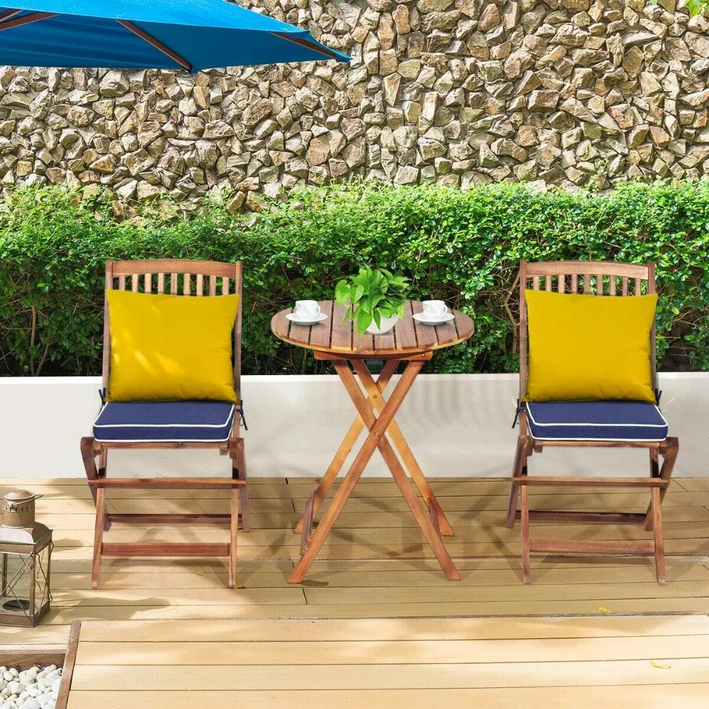 3 PCS Patio Folding Bistro Set, Outdoor Acacia Wood Chair and Table Set w/Padded Cushion& Round Coffee Table, Ideal for
3 PCS Patio Folding Bistro Set, Outdoor Acacia Wood Chair and Table Set w/Padded Cushion& Round Coffee Table, Ideal for