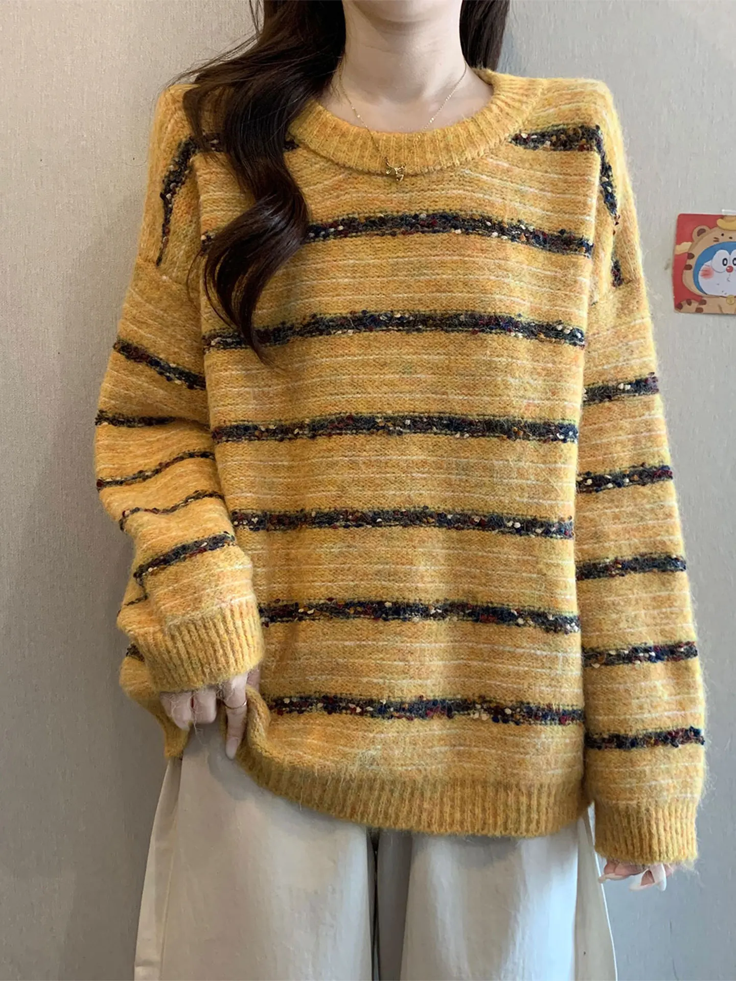 Yellow Striped Long Sve Sweater Women's Loose Soft Cozy Winter Faion plus Size Casual Sle round Ne Top
Yellow Striped Long Sve Sweater Women's Loose Soft Cozy Winter Faion plus Size Casual Sle round Ne Top