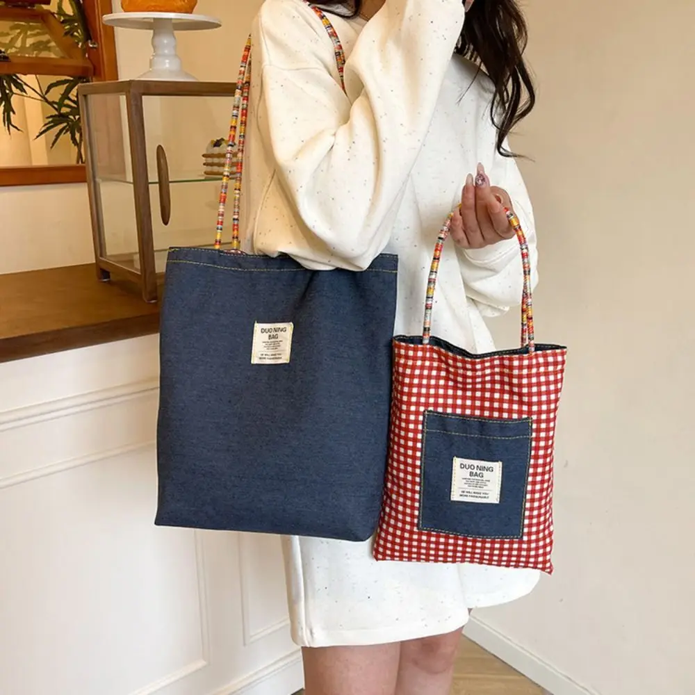 Cloth Double Sided Plaid Canvas Bag Retro Korean Style Denim Shoulder Bag Handbag Large Capacity Bohemian Messenger Bag Women
Cloth Double Sided Plaid Canvas Bag Retro Korean Style Denim Shoulder Bag Handbag Large Capacity Bohemian Messenger Bag Women