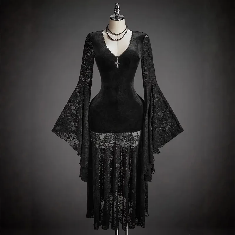 Halloween Gothic Witch Cosplay Costume Grunge Punk Long Sleeve Lace Slim Dress for Women Fairy Core Party Y2K Harajuku Outfits
Halloween Gothic Witch Cosplay Costume Grunge Punk Long Sleeve Lace Slim Dress for Women Fairy Core Party Y2K Harajuku Outfits
