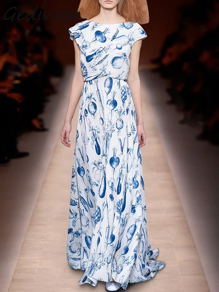 Gedivoen Summer Fashion Designer Vintage Vegetable Printing Dress Women's O Neck Short Sleeve High Waist Slim A-LINE Long Dress
Gedivoen Summer Fashion Designer Vintage Vegetable Printing Dress Women's O Neck Short Sleeve High Waist Slim A-LINE Long Dress