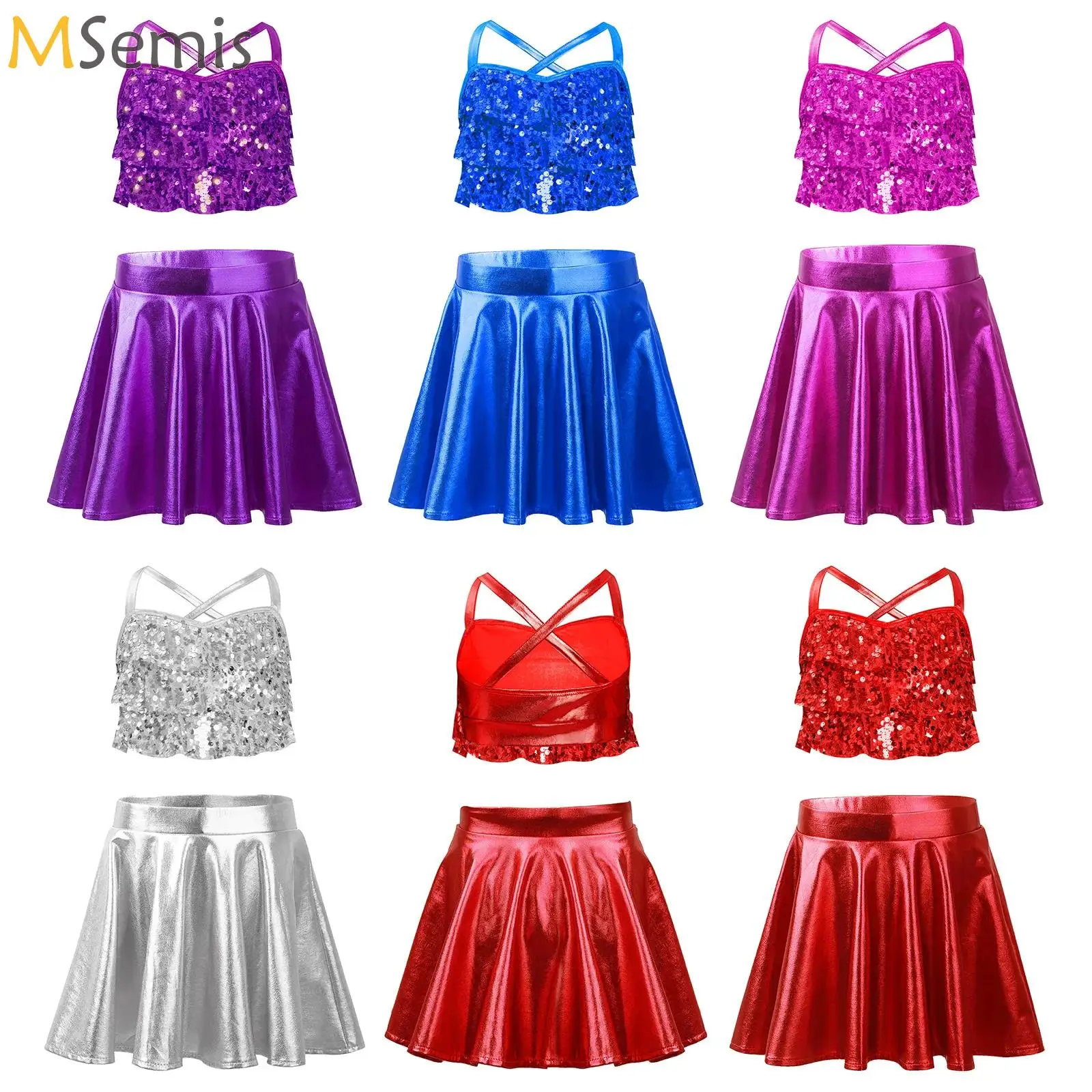 Teen Sequins Jazz Latin Ballet Dance Costume Shiny Metallic Camisole Crop Top with Metallic Skirt Jazz Performance Clothes Set
Teen Sequins Jazz Latin Ballet Dance Costume Shiny Metallic Camisole Crop Top with Metallic Skirt Jazz Performance Clothes Set