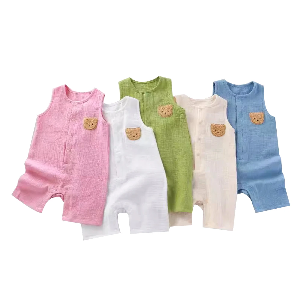 One Piece Sleeveless Newborn Romper for Infant Summer Cute Bear Applique Toddler Clothing Single Breasted Unisex Jumpsuit Set
One Piece Sleeveless Newborn Romper for Infant Summer Cute Bear Applique Toddler Clothing Single Breasted Unisex Jumpsuit Set