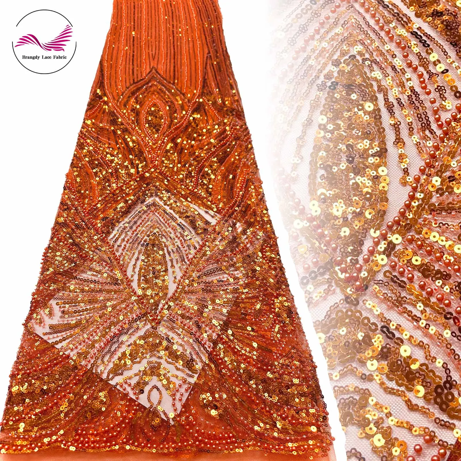 Hot Sale African Beaded Lace Fabric 2025 Orange French Nigerian Sequins Mesh Tulle Lace Fabric for Bridal Wedding Dresses
Hot Sale African Beaded Lace Fabric 2025 Orange French Nigerian Sequins Mesh Tulle Lace Fabric for Bridal Wedding Dresses