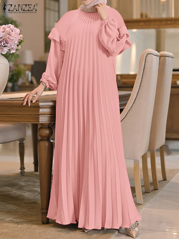 ZANZEA Elegant Loose Casual Plisse Robes Hijab O Neck Women Lantern Sleeve Ruffles Abaya Vestidos Muslim Islamic Pleated Dress
ZANZEA Elegant Loose Casual Plisse Robes Hijab O Neck Women Lantern Sleeve Ruffles Abaya Vestidos Muslim Islamic Pleated Dress
