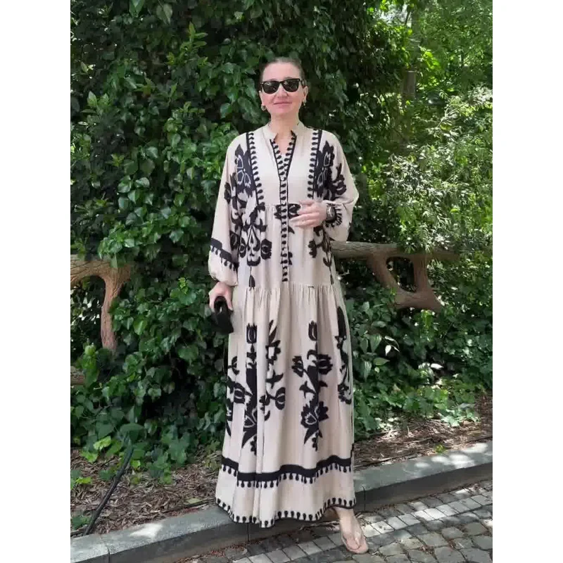 Summer New Long Sleeve Long Dress Casual Women's Pullover Printed Retro Pattern Dress
Summer New Long Sleeve Long Dress Casual Women's Pullover Printed Retro Pattern Dress