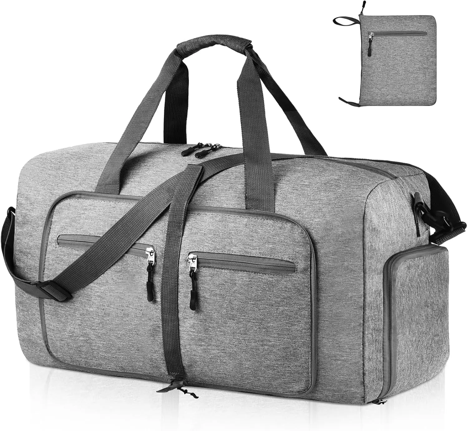 65L Foldable Waterproof Duffel Bag with Shoes Compartment for Travel, Gray
65L Foldable Waterproof Duffel Bag with Shoes Compartment for Travel, Gray