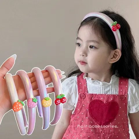 2026 Summer New Holographic Fruit Headbands Cute Strawberry Cherry Soft Padded No Hurt Head Hair Hoops For Baby Girls Toddler
