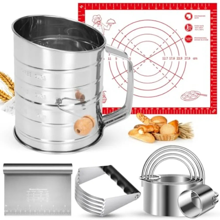 Stainless Steel, 3 Cup Flour Sifter, Biscuit Cutter, Pastry Cutter, Dough Cutter, Silicone Baking Mats, for Cooking Cookies and
Stainless Steel, 3 Cup Flour Sifter, Biscuit Cutter, Pastry Cutter, Dough Cutter, Silicone Baking Mats, for Cooking Cookies and