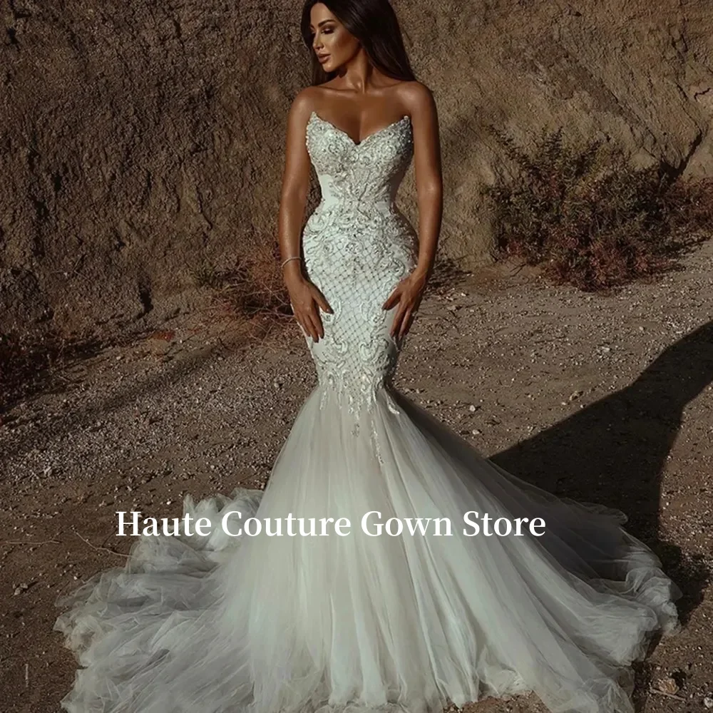 Sexy Sequin Strapless Wedding Ball Gown Sparkly Elegant Embroidery Fishtail Dress CRYSTAL Floor-Length Train Tulle Bridal Gown
Sexy Sequin Strapless Wedding Ball Gown Sparkly Elegant Embroidery Fishtail Dress CRYSTAL Floor-Length Train Tulle Bridal Gown