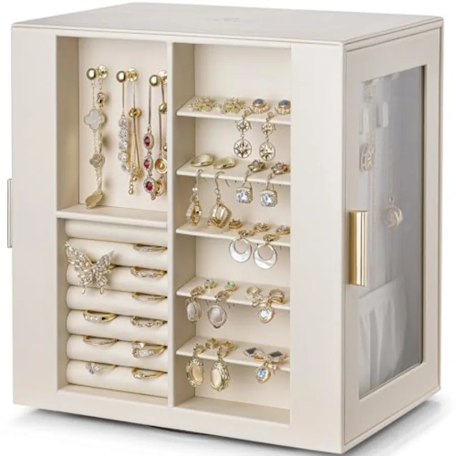 360ー Rotating Jewelry Box with 5 Drawers Mothers Day Mom Gifts Large Jewelry Storage with 2 Glass Window PU Leather Jewelry Org
360ー Rotating Jewelry Box with 5 Drawers Mothers Day Mom Gifts Large Jewelry Storage with 2 Glass Window PU Leather Jewelry Org