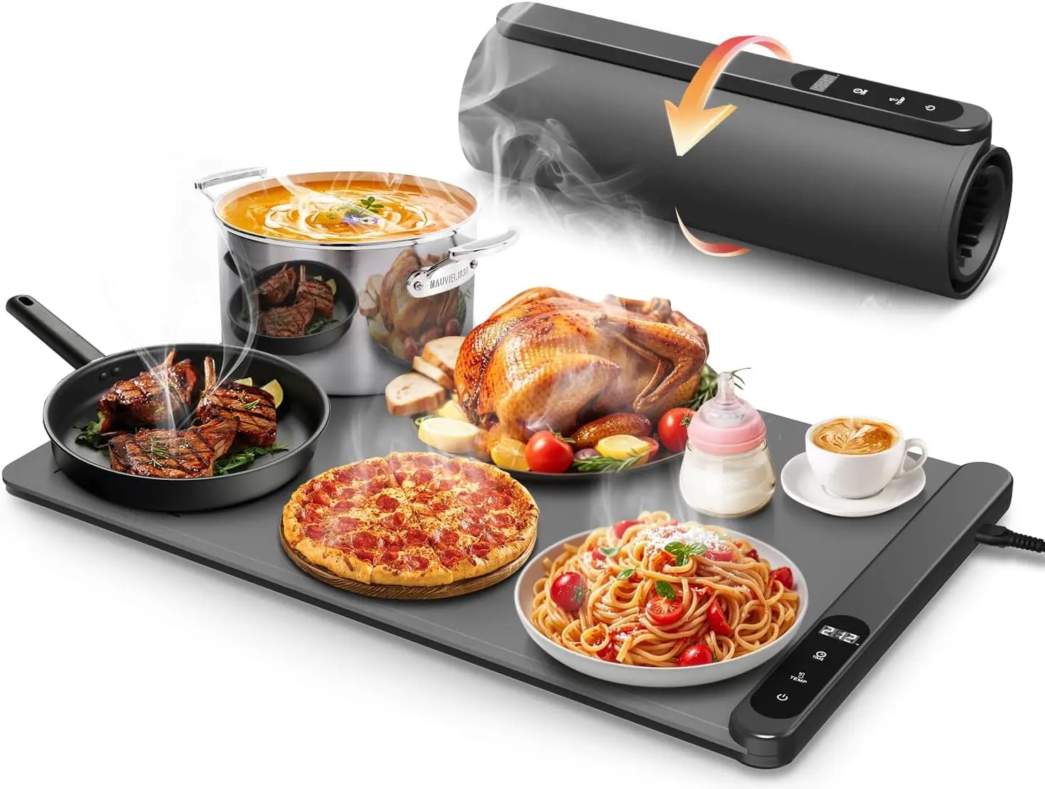 Electric Warming Tray with 6 Temperature Settings, 6-Hour Timer, Graphene Heating, Auto Shut-Off, Roll-Up Design for Buffets
Electric Warming Tray with 6 Temperature Settings, 6-Hour Timer, Graphene Heating, Auto Shut-Off, Roll-Up Design for Buffets