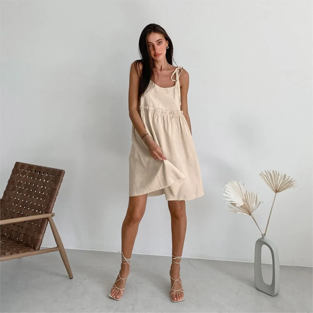 Elegant Suspender Mini Dress Solid Color Women's Sleeveless Strappy Off-shoulder Vest Robe Casual Commuting Date Office Vestidos
Elegant Suspender Mini Dress Solid Color Women's Sleeveless Strappy Off-shoulder Vest Robe Casual Commuting Date Office Vestidos