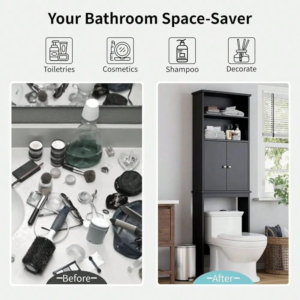 The Toilet Storage Cabinet, Bathroom Above The Toilet Rack, Bathroom Adjustable Shelf Organizer With Open Bottom Bar And AntiTi
The Toilet Storage Cabinet, Bathroom Above The Toilet Rack, Bathroom Adjustable Shelf Organizer With Open Bottom Bar And AntiTi