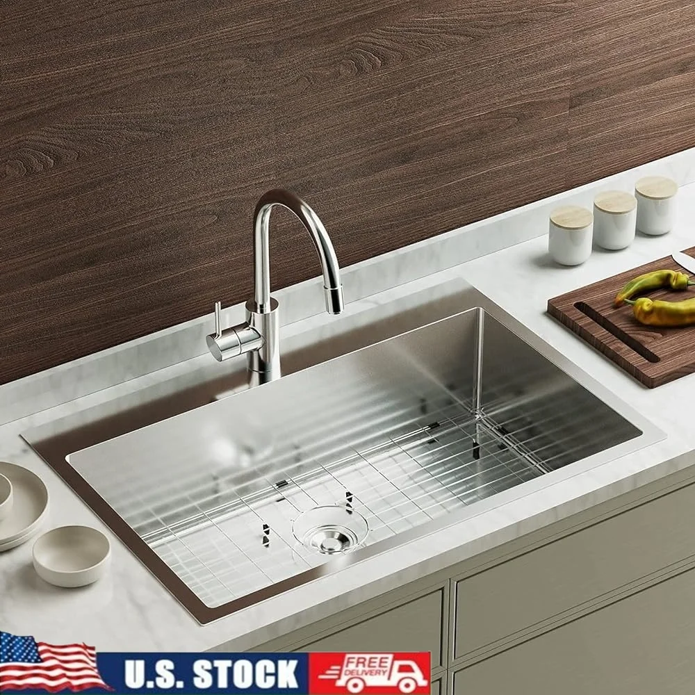 30 Inch Drop-in Farmhouse Kitchen Sink Workstation 304 Stainless Steel Deep Sink with Sound Deadening Pad Basket Strainer Rubber
30 Inch Drop-in Farmhouse Kitchen Sink Workstation 304 Stainless Steel Deep Sink with Sound Deadening Pad Basket Strainer Rubber