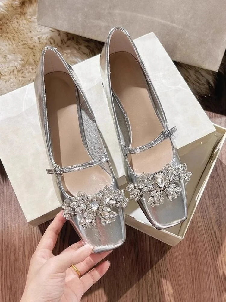 Women's Silver Rhinestone Square Toe French Mary Janes 2026 Summer One Strap High Heels Pumps
Women's Silver Rhinestone Square Toe French Mary Janes 2026 Summer One Strap High Heels Pumps