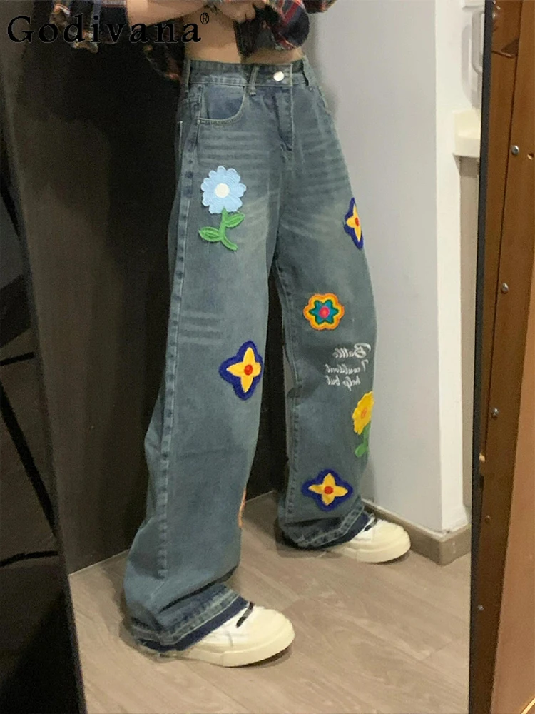 Large Size 2XL-6XL Women Retro Blue Sweet Cartoon Jeans Spring Autumn New College Fashion Embroidery Versatile Wide-leg Pants
Large Size 2XL-6XL Women Retro Blue Sweet Cartoon Jeans Spring Autumn New College Fashion Embroidery Versatile Wide-leg Pants