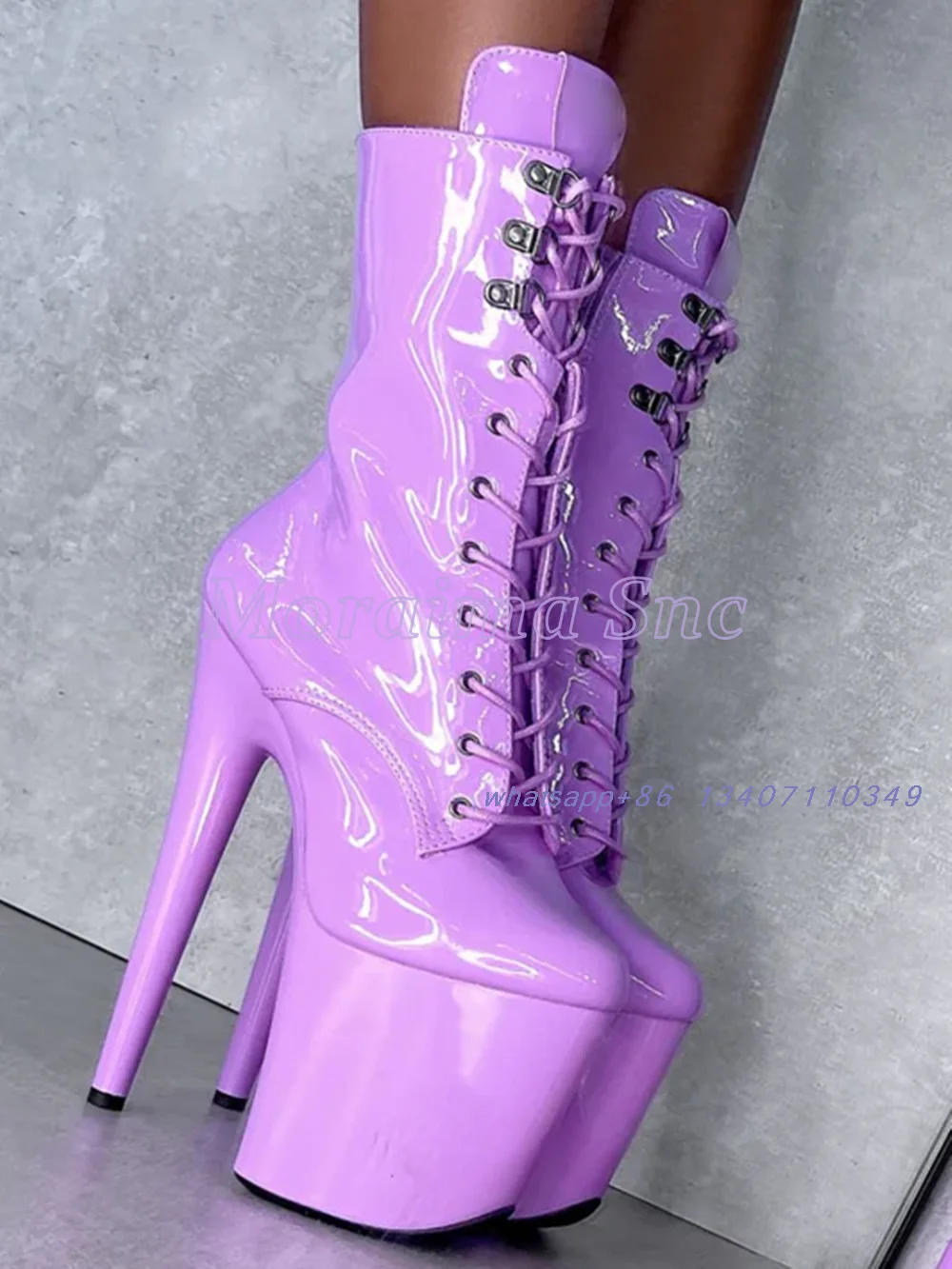 Patent Leather Platform Ankle Boots Lace-up Side Zipper Stiletto High Heel Sexy Fashion Purple Women's Dance Boots Nightclub New
Patent Leather Platform Ankle Boots Lace-up Side Zipper Stiletto High Heel Sexy Fashion Purple Women's Dance Boots Nightclub New