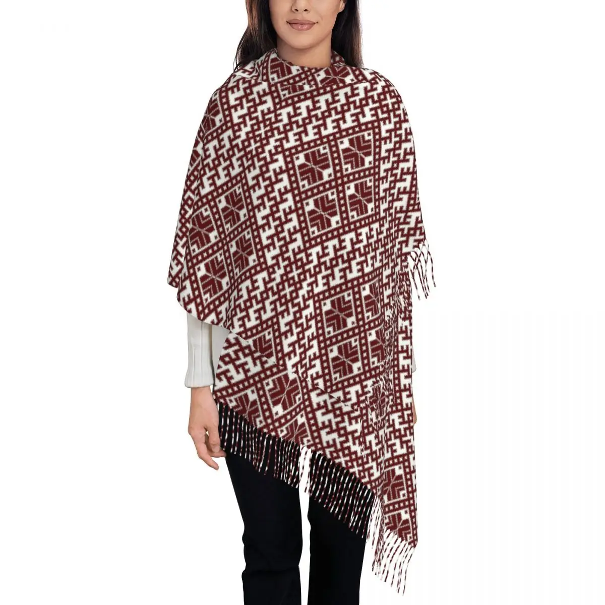 Women's Tassel Scarf Traditional Nordic Folk Design Large Winter Fall Shawl and Wrap Latvian Pattern Daily Wear Pashmina Scarves
Women's Tassel Scarf Traditional Nordic Folk Design Large Winter Fall Shawl and Wrap Latvian Pattern Daily Wear Pashmina Scarves