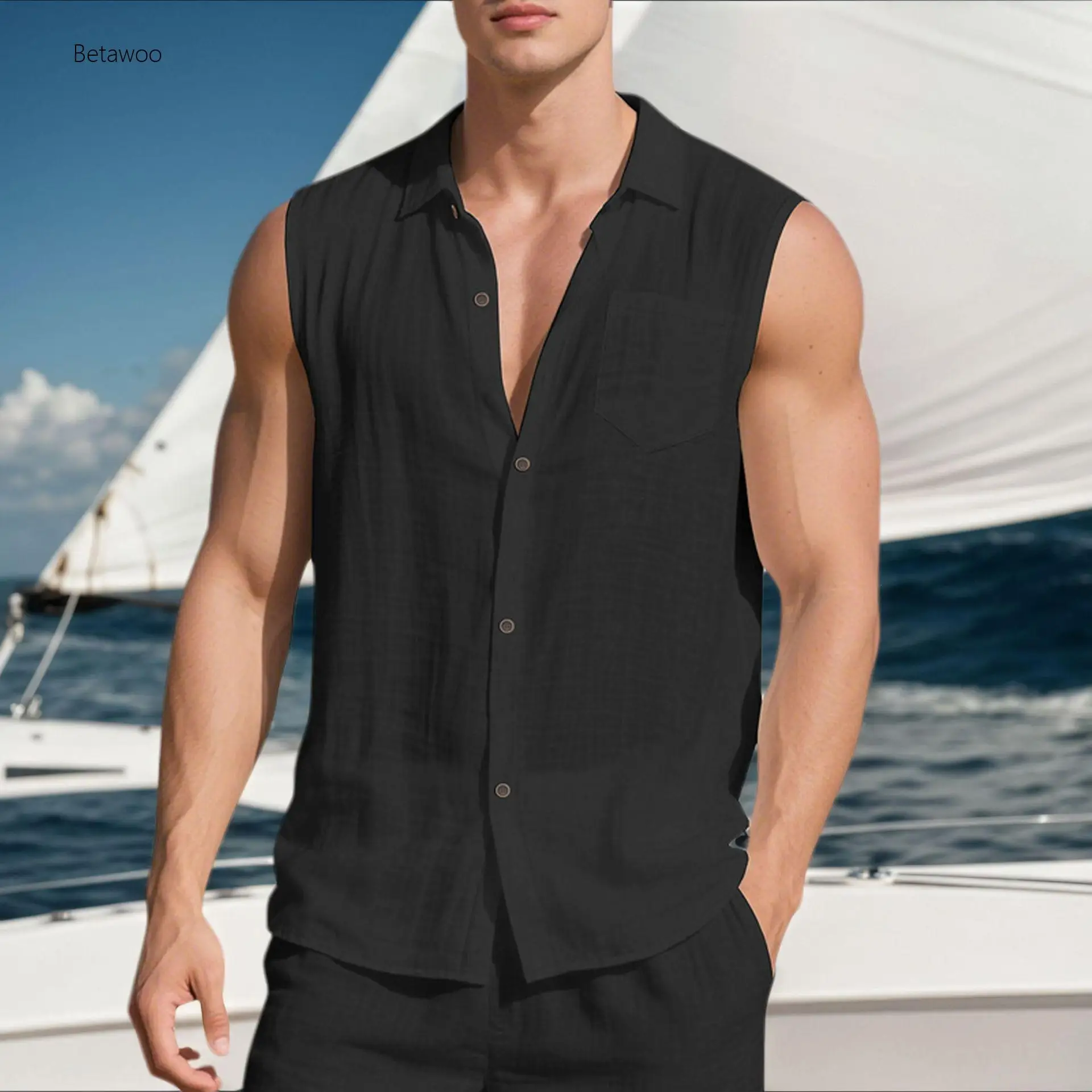 Casual Sleeveless Linen Shirt for Men, Breathable Summer Beach Blouse
Casual Sleeveless Linen Shirt for Men, Breathable Summer Beach Blouse