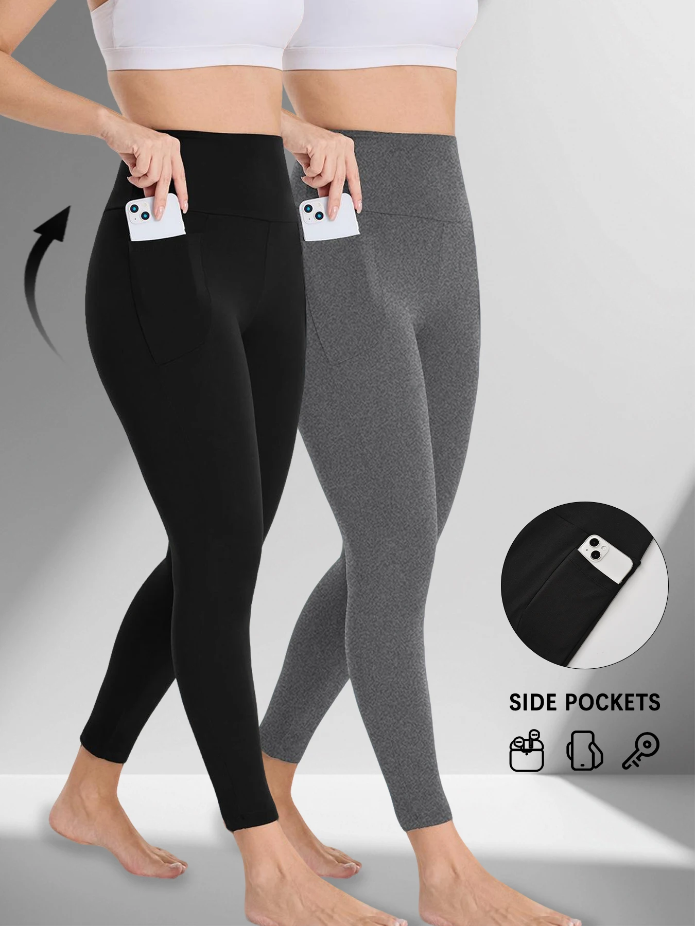 Комплект из 2 супермягких спортивных леггинсов с карманами для женщин, обтягивающие брюки с высокой талией для тренировок, йоги и бега.
Комплект из 2 супермягких спортивных леггинсов с карманами для женщин, обтягивающие брюки с высокой талией для тренировок, йоги и бега.