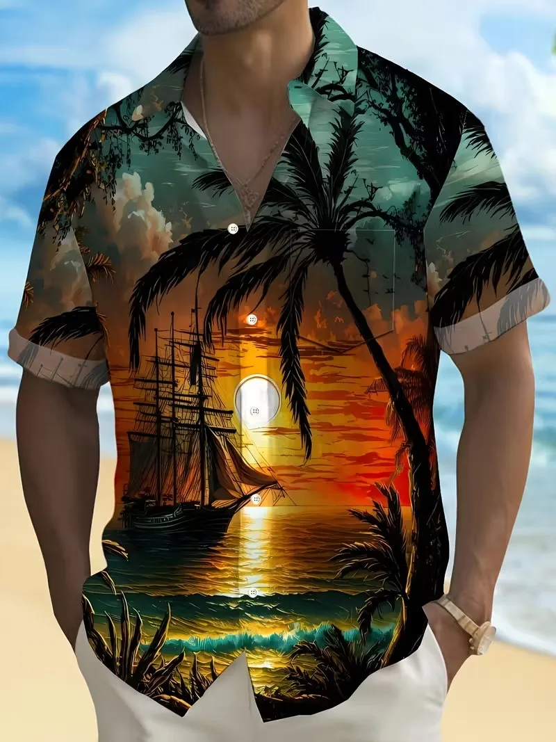 Men's Hawaiian Shirt Tropical Sunset Sailboat Print Short Sleeve Button Down Aloha Shirt Summer Beach Vacation Casual Shirt Top
Men's Hawaiian Shirt Tropical Sunset Sailboat Print Short Sleeve Button Down Aloha Shirt Summer Beach Vacation Casual Shirt Top