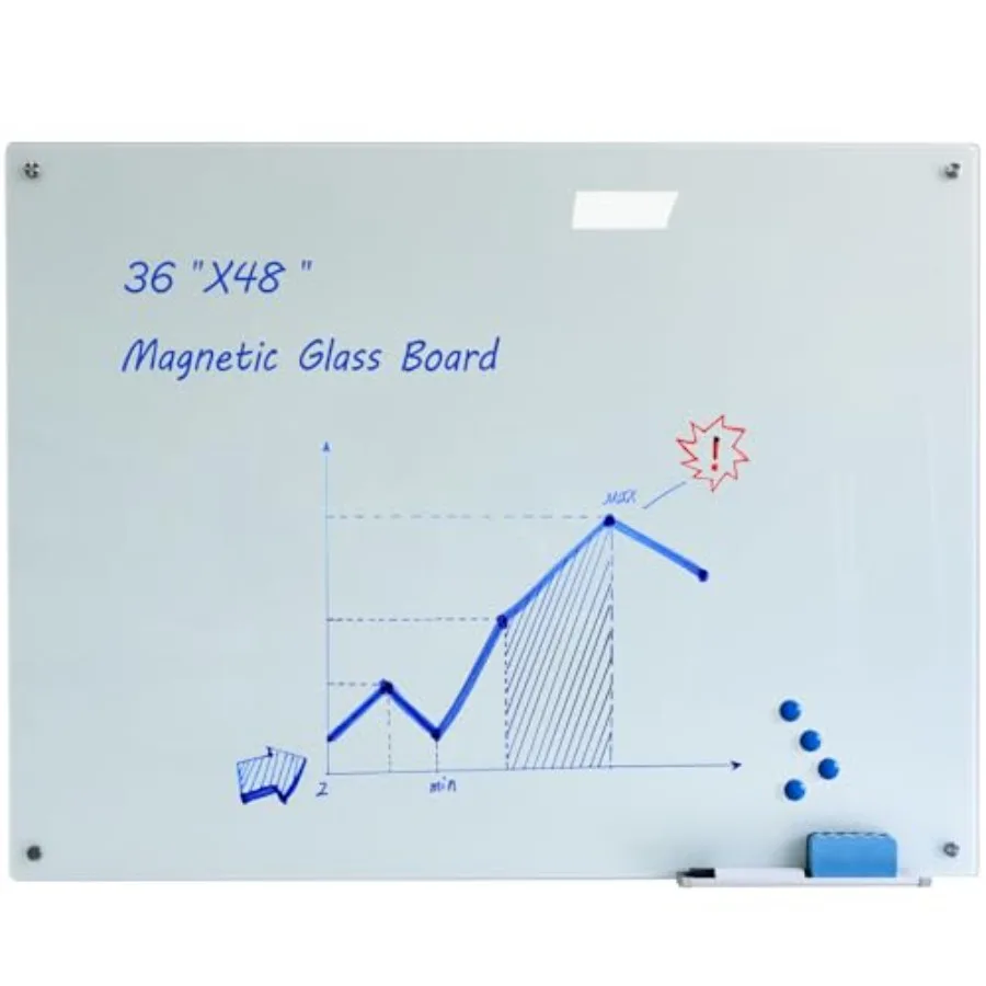 Magnetic Glass Whiteboard with Eraser 48" x 36" Frameless Tempered Glass Dry Erase Board with Marker Tray for Office Wall Mount
Magnetic Glass Whiteboard with Eraser 48" x 36" Frameless Tempered Glass Dry Erase Board with Marker Tray for Office Wall Mount