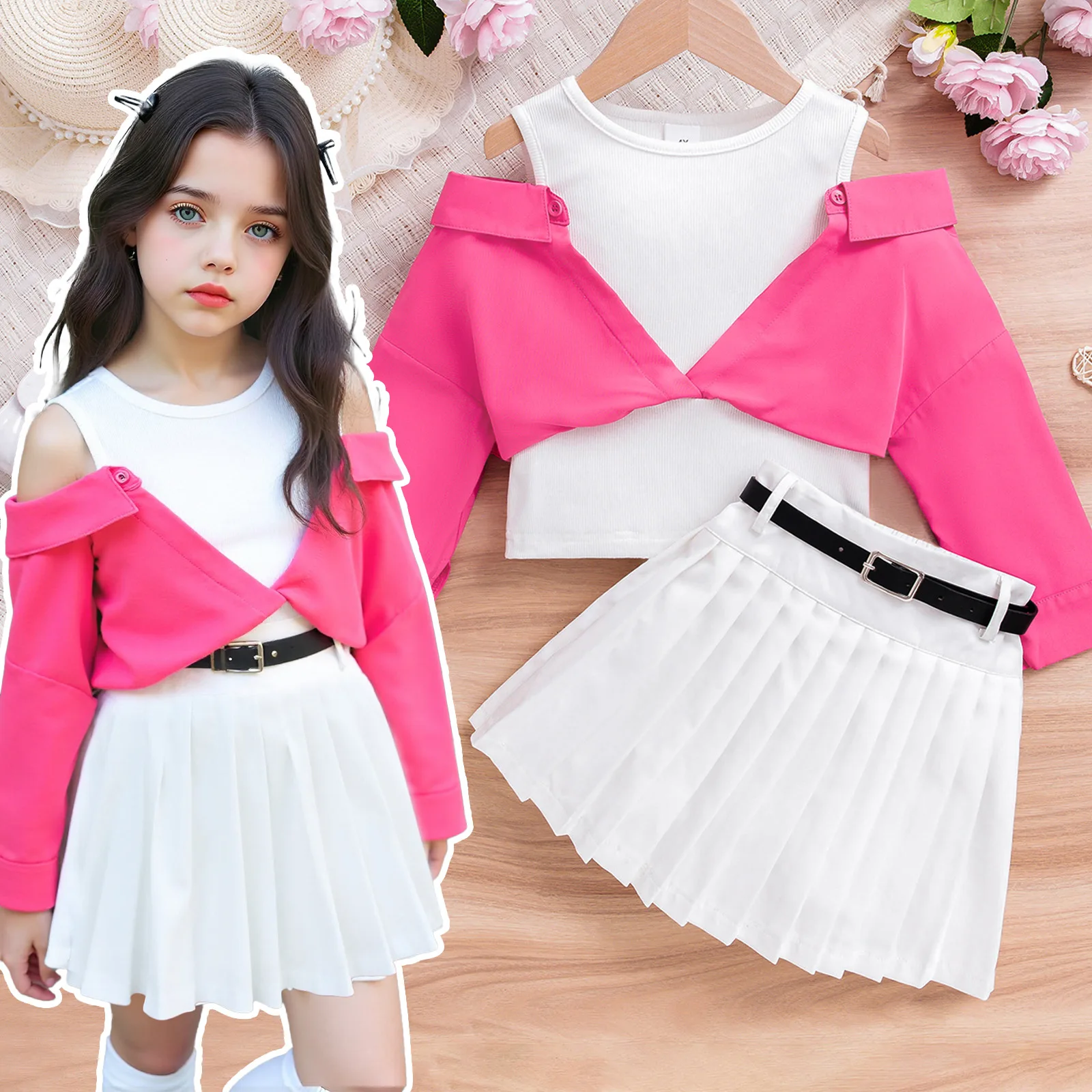 Korean Style Girl Outfits Off-shoulder Tops Skirt 3PCS Sets For Children Fashion Street Trends Autumn Girls Clothes Outerwear
Korean Style Girl Outfits Off-shoulder Tops Skirt 3PCS Sets For Children Fashion Street Trends Autumn Girls Clothes Outerwear