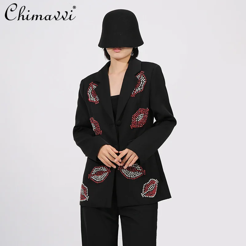 French Elegant Commuter Black Jackets Heavy Industry Diamond Lip Pattern Single-Breasted Slim Versatile Blazer Suit Women Autumn
French Elegant Commuter Black Jackets Heavy Industry Diamond Lip Pattern Single-Breasted Slim Versatile Blazer Suit Women Autumn