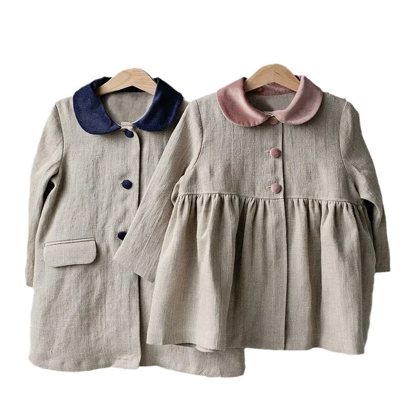 Classic European And American Autumn New Style Girls' Cotton And Linen Long Contrasting Color Doll Collar Baby Girl Jacket
Classic European And American Autumn New Style Girls' Cotton And Linen Long Contrasting Color Doll Collar Baby Girl Jacket