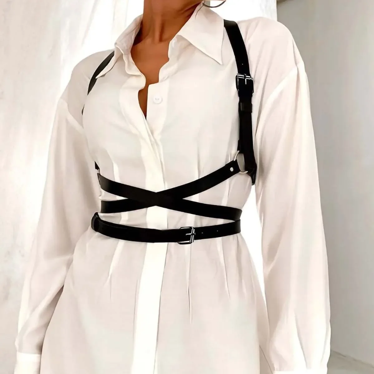 Women Fashion Harness Belt Leather Lingerie Suspenders for Women Body Harness Corset Gothic Fetish Clothing Festival Rave Outfit
Women Fashion Harness Belt Leather Lingerie Suspenders for Women Body Harness Corset Gothic Fetish Clothing Festival Rave Outfit