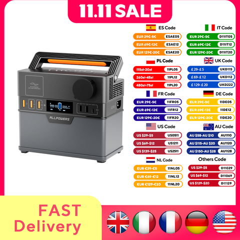 ALLPOWERS Portable Power Station 300W (Peak 500W), 288Wh Backup Battery Power Supply with Pure Sine Wave 110V / 220V AC Outlets