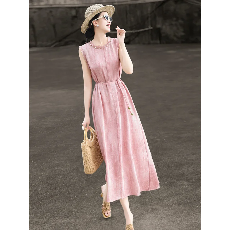 MEXCOCO 2026 Summer New Arrival French Style Beaded Round Neck Sleeveless Vest Dress, Elegant Lady Loose Midi Dress
MEXCOCO 2026 Summer New Arrival French Style Beaded Round Neck Sleeveless Vest Dress, Elegant Lady Loose Midi Dress