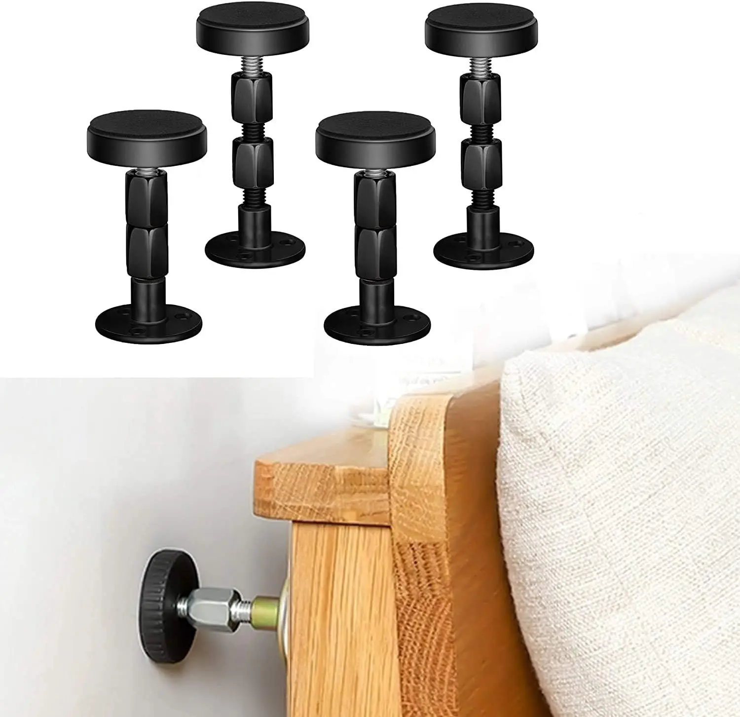 4PCS Black Adjustable Bed Frame Anti-Shake Tool, Headboard Stoppers with Free Furniture Pads and Screws, No More Creak
4PCS Black Adjustable Bed Frame Anti-Shake Tool, Headboard Stoppers with Free Furniture Pads and Screws, No More Creak