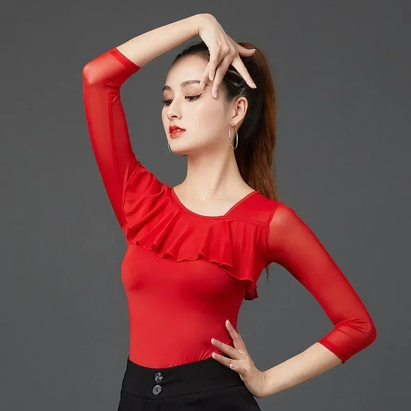 Fashion Women Ballroom Latin Dance Tops Sexy Lace Mesh Long Sleeves Practice Dancing Tops For Adult Ballroom Samba Jumpsuit Wear
Fashion Women Ballroom Latin Dance Tops Sexy Lace Mesh Long Sleeves Practice Dancing Tops For Adult Ballroom Samba Jumpsuit Wear