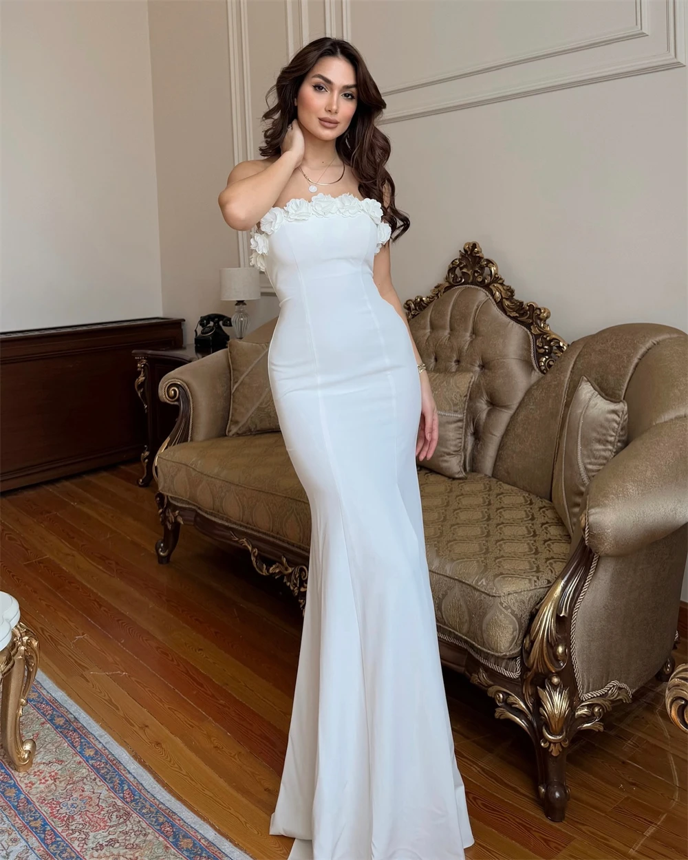 Customized Mermaid Graceful White Jersey Evening Dress Temperament Strapless Sleeveless Party Dress High Quality Celebrity Gowns
Customized Mermaid Graceful White Jersey Evening Dress Temperament Strapless Sleeveless Party Dress High Quality Celebrity Gowns