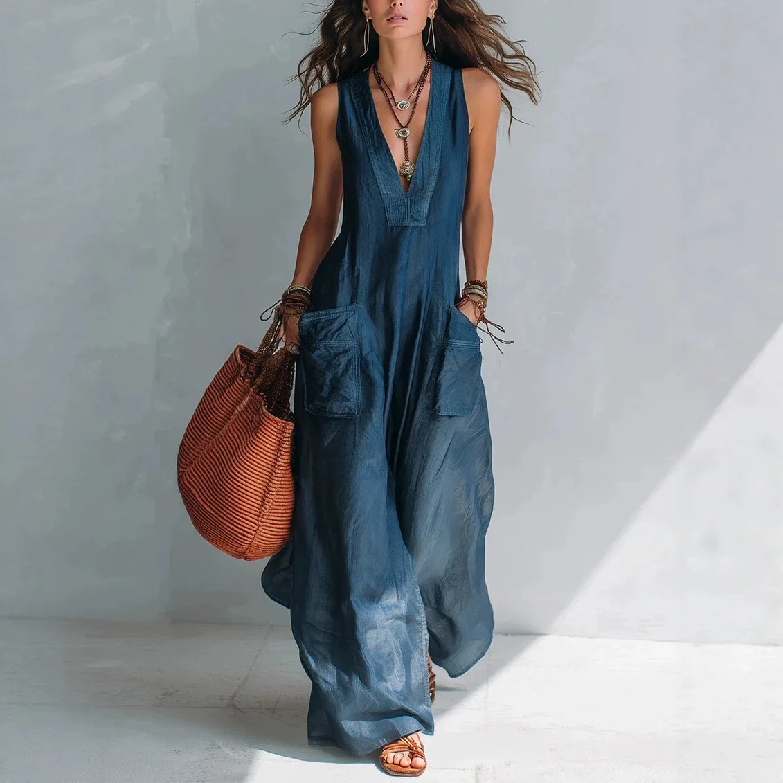 Vintage Sleeveless Overall Jumpsuits Women Deep V Neck Relaxed Pockets Flowy Wide Leg Pants Boho Holiday Vacation One Piece Sets
Vintage Sleeveless Overall Jumpsuits Women Deep V Neck Relaxed Pockets Flowy Wide Leg Pants Boho Holiday Vacation One Piece Sets