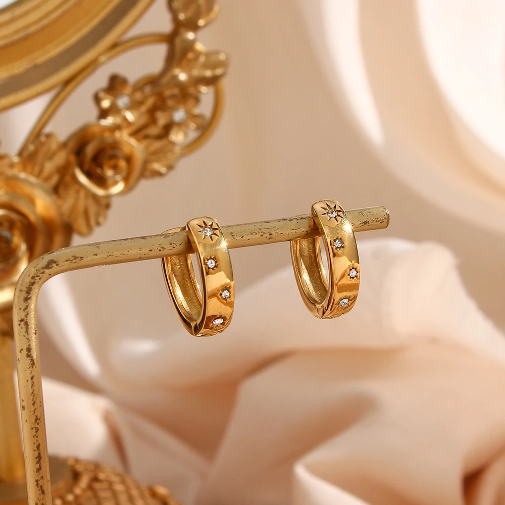 Exquisite Gold Color Round Circle Hoop Earrings Trendy Waterproof Zircon Stainless Steel Ear Piercing Vintage Jewelry New
Exquisite Gold Color Round Circle Hoop Earrings Trendy Waterproof Zircon Stainless Steel Ear Piercing Vintage Jewelry New