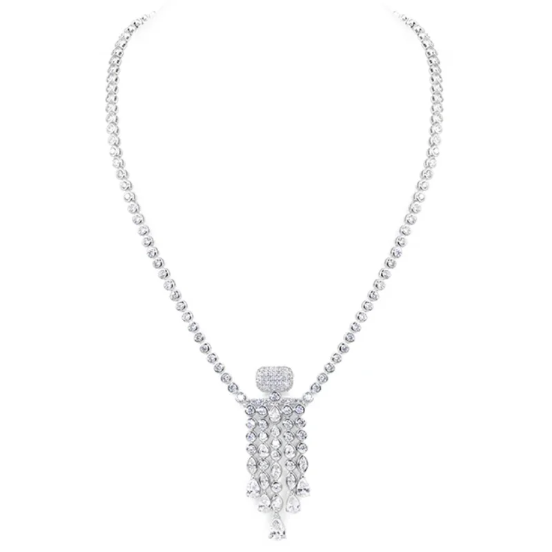 Цепочка-подвеска BELLUX, серебро 925, синтетический циркон, модное легко сочетающееся белое бриллиантовое легкое роскошное ожерелье с кисточкой для флакона духов 
Цепочка-подвеска BELLUX, серебро 925, синтетический циркон, модное легко сочетающееся белое бриллиантовое легкое роскошное ожерелье с кисточкой для флакона духов